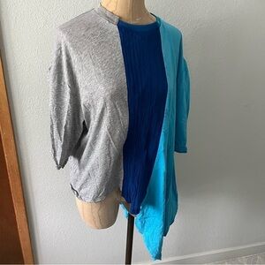 UNRAVEL PROJECT sz M ASYMMETRICAL Top Blue Gray Shirt Short Sleeve 3 Col…